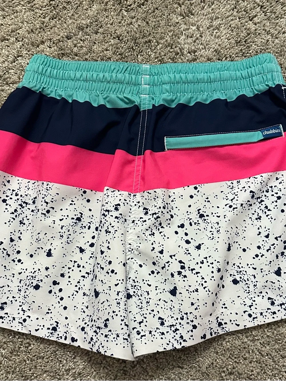 #46 chubbies Women's Colorblock Athletic Shorts in Turquoise, Navy & Pink